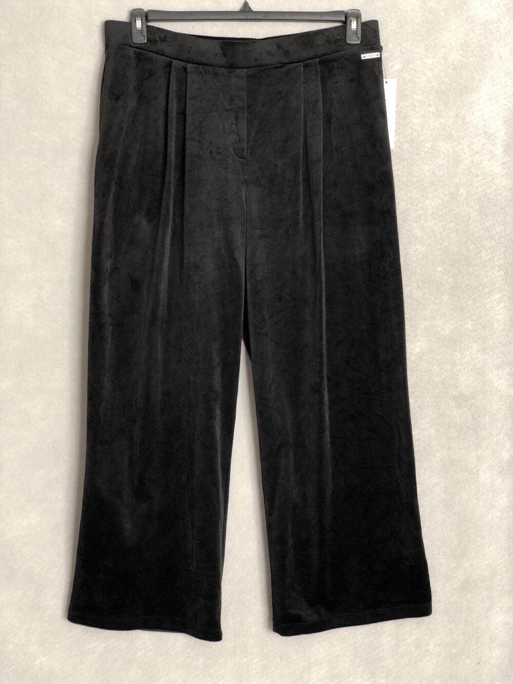 Calvin Klein Pull-On Pant Velvet Pleated Front Black Women's XL NEW
